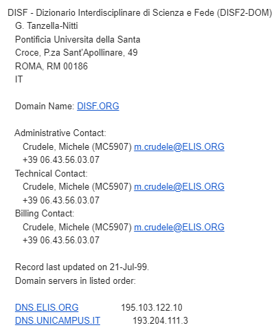 dati originali del dominio disf.org